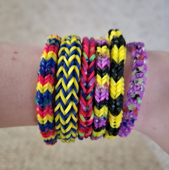 Handmade Purple and Red Rainbow Loom Bracelet Set - Picture 1 of 5